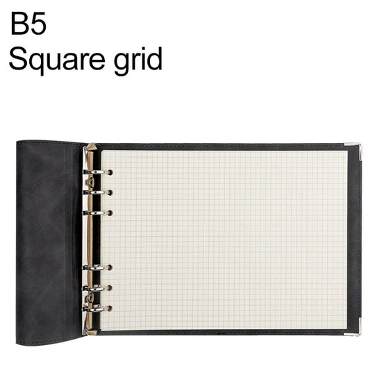 B5 Faux Leather Loose-leaf Grid Notebook, Style:Checkered Core(Black)