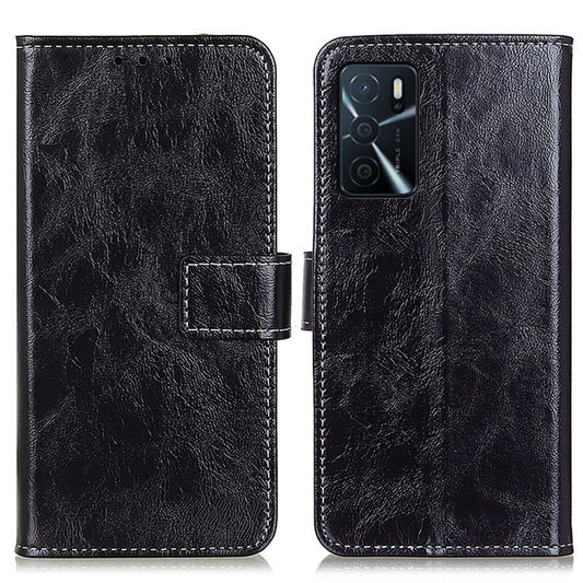 For OPPO A16 Retro Crazy Horse Texture Horizontal Flip Leather Case with Holder & Card Slots & Photo Frame & Wallet(Black) by buy2fix