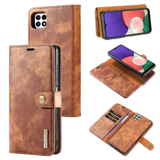 For Samsung Galaxy A22 5G DG.MING Crazy Horse Texture Flip Detachable Magnetic Leather Case with Holder & Card Slots & Wallet(Brown)