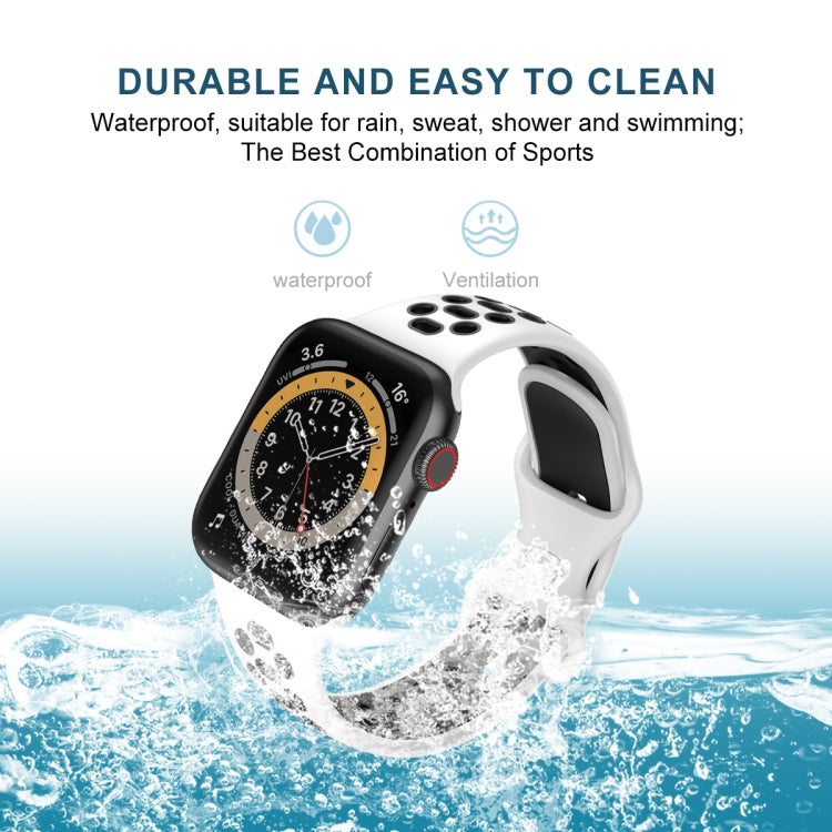 Two-color 8-buckle Silicone Watch Band For Apple Watch Series 9&8&7 41mm / SE 3&SE 2&6&SE&5&4 40mm / 3&2&1 38mm(White Black) by buy2fix