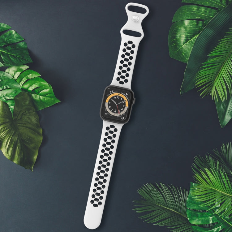 Two-color 8-buckle Silicone Watch Band For Apple Watch Series 9&8&7 41mm / SE 3&SE 2&6&SE&5&4 40mm / 3&2&1 38mm(White Black) by buy2fix