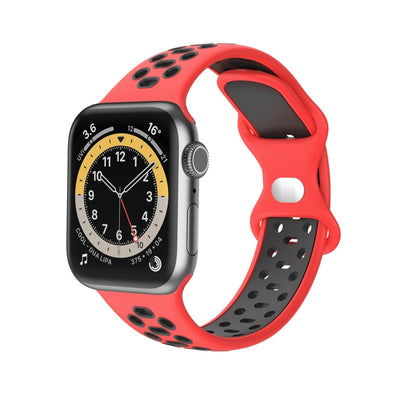Two-color 8-buckle Silicone Watch Band For Apple Watch Series 9&8&7 41mm / SE 3&SE 2&6&SE&5&4 40mm / 3&2&1 38mm(Red Black) by buy2fix