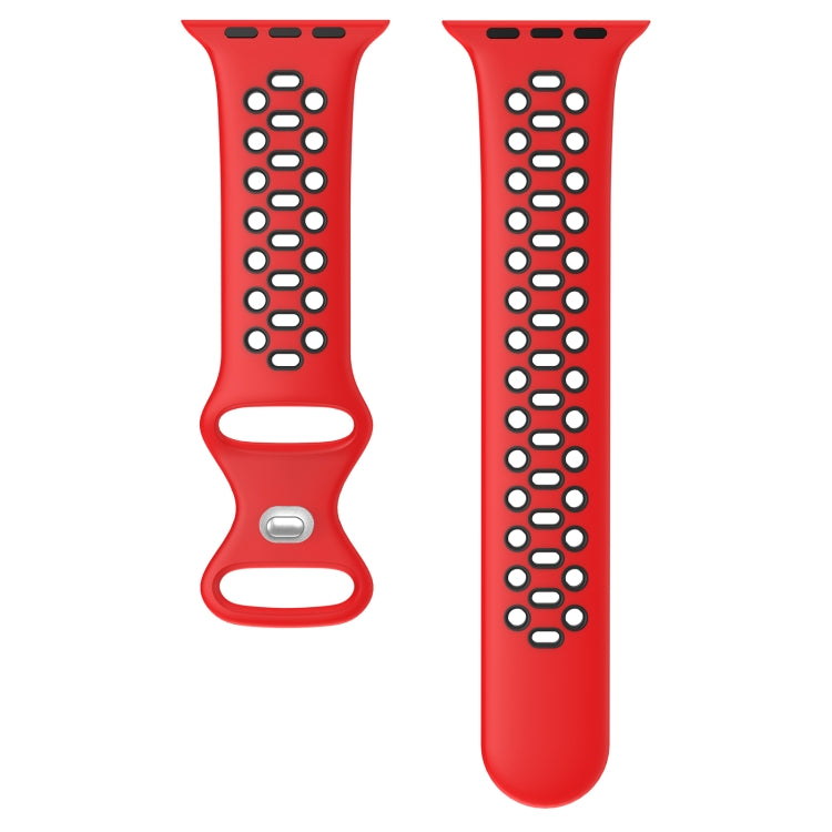 Two-color 8-buckle Silicone Watch Band For Apple Watch Series 9&8&7 41mm / SE 3&SE 2&6&SE&5&4 40mm / 3&2&1 38mm(Red Black) by buy2fix