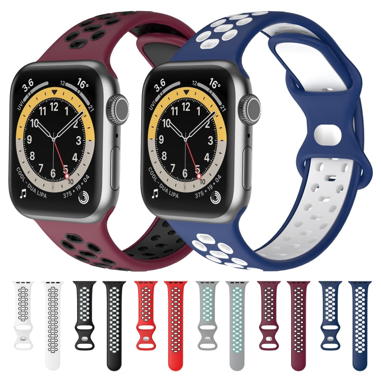 Two-color 8-buckle Silicone Watch Band For Apple Watch Series 9&8&7 41mm / SE 3&SE 2&6&SE&5&4 40mm / 3&2&1 38mm(White Black) by buy2fix