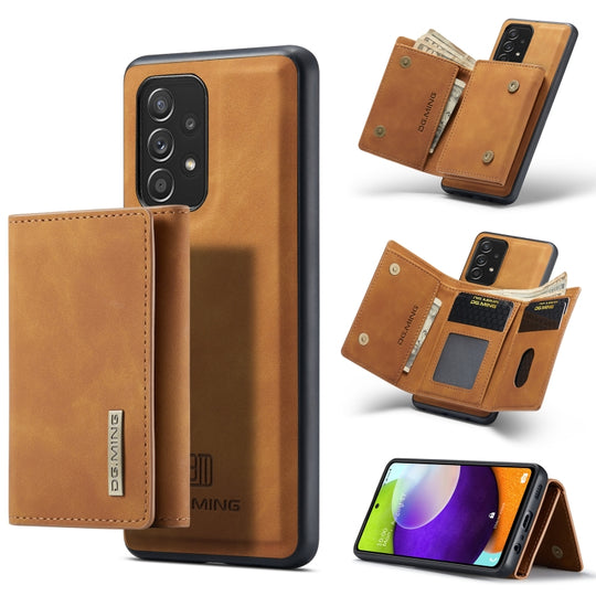 For Samsung Galaxy A52 5G / 4G DG.MING M1 Series 3-Fold Multi Card Wallet  Back Cover Shockproof Case with Holder Function(Brown)
