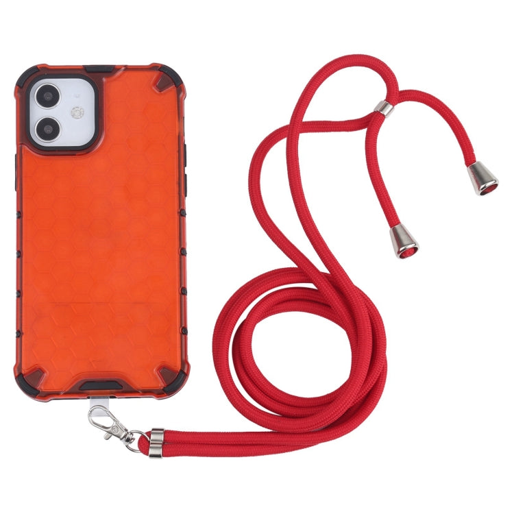 For iPhone 12 mini Shockproof Honeycomb PC + TPU Case with Neck Lanyard (Red) by buy2fix