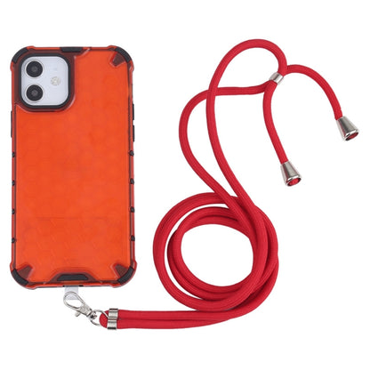 For iPhone 12 mini Shockproof Honeycomb PC + TPU Case with Neck Lanyard (Red) by buy2fix