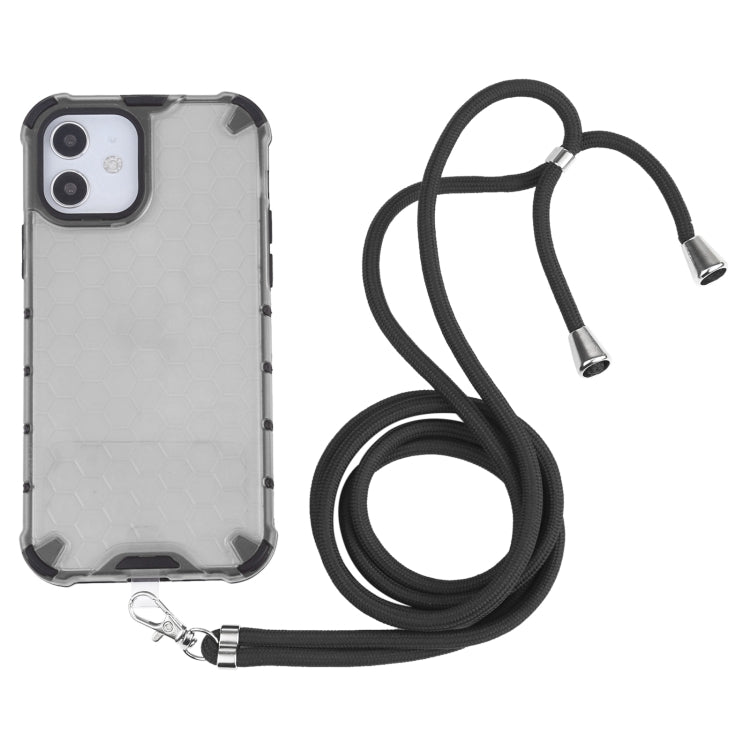 For iPhone 12 mini Shockproof Honeycomb PC + TPU Case with Neck Lanyard (Grey) by buy2fix