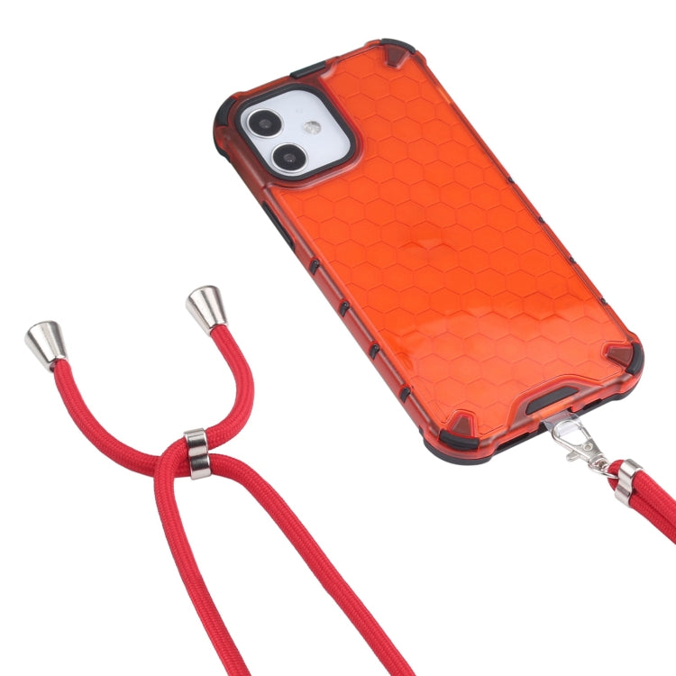 For iPhone 12 / 12 Pro Shockproof Honeycomb PC + TPU Case with Neck Lanyard(Red) by buy2fix