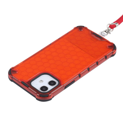 For iPhone 12 / 12 Pro Shockproof Honeycomb PC + TPU Case with Neck Lanyard(Red) by buy2fix