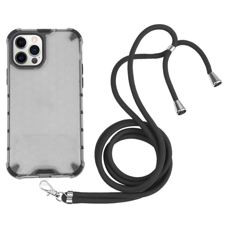 For iPhone 12 Pro Max Shockproof Honeycomb PC + TPU Case with Neck Lanyard(Grey) by buy2fix