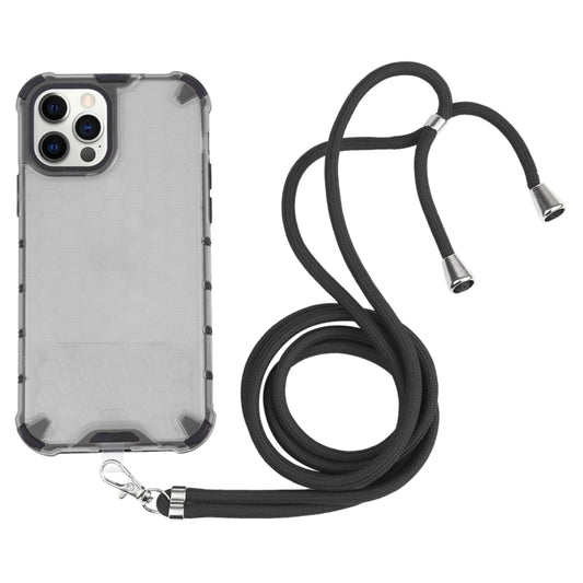 For iPhone 12 Pro Max Shockproof Honeycomb PC + TPU Case with Neck Lanyard(Grey) by buy2fix
