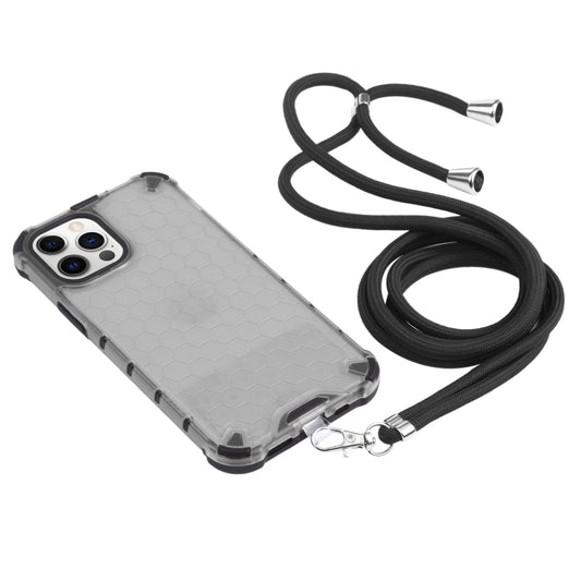 For iPhone 12 Pro Max Shockproof Honeycomb PC + TPU Case with Neck Lanyard(Grey) by buy2fix