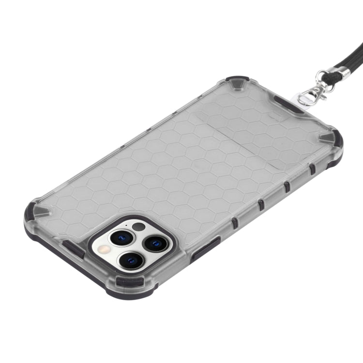 For iPhone 12 Pro Max Shockproof Honeycomb PC + TPU Case with Neck Lanyard(Grey) by buy2fix