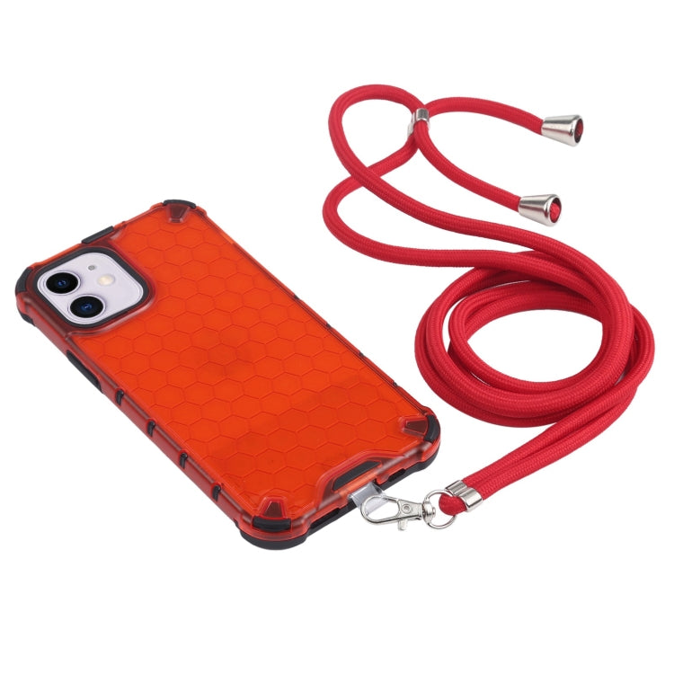 For iPhone 11 Shockproof Honeycomb PC + TPU Case with Neck Lanyard (Red) by buy2fix