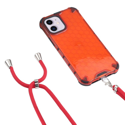 For iPhone 11 Shockproof Honeycomb PC + TPU Case with Neck Lanyard (Red) by buy2fix