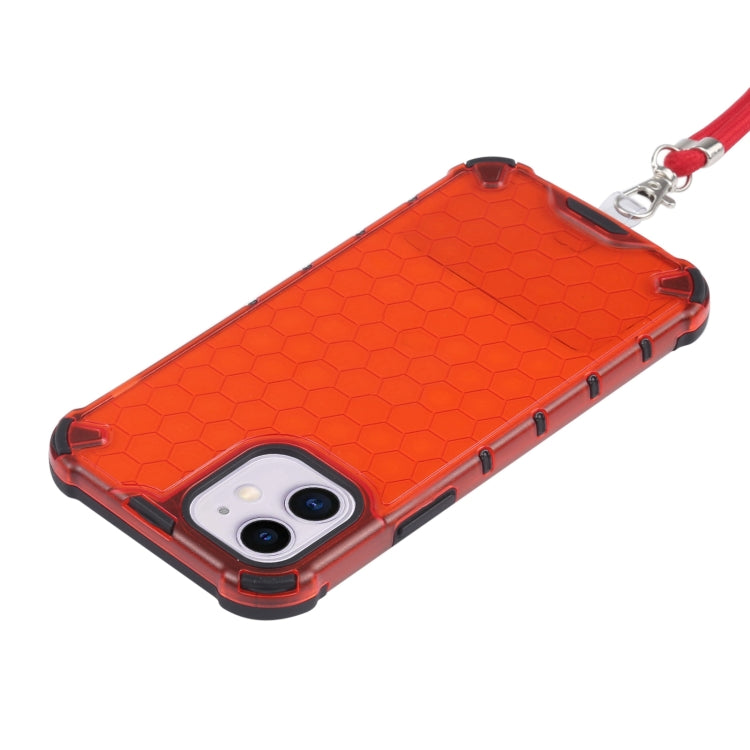 For iPhone 11 Shockproof Honeycomb PC + TPU Case with Neck Lanyard (Red) by buy2fix