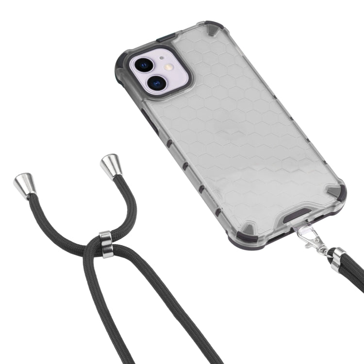 For iPhone 11 Shockproof Honeycomb PC + TPU Case with Neck Lanyard (Grey) by buy2fix