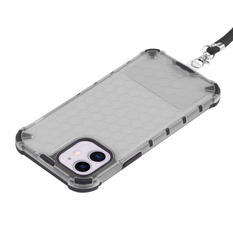 For iPhone 11 Shockproof Honeycomb PC + TPU Case with Neck Lanyard (Grey) by buy2fix