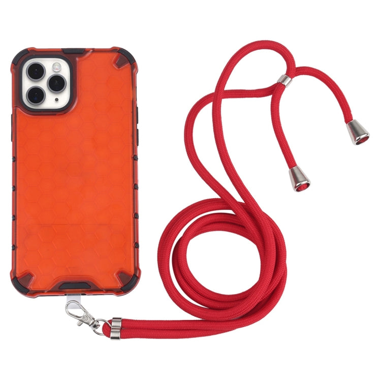 For iPhone 11 Pro Shockproof Honeycomb PC + TPU Case with Neck Lanyard (Red) by buy2fix
