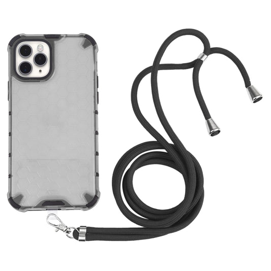 For iPhone 11 Pro Max Shockproof Honeycomb PC + TPU Case with Neck Lanyard (Grey) by buy2fix