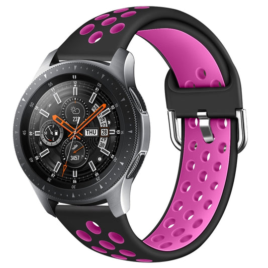 For Galaxy Watch 46 / S3 / Huawei Watch GT 1 / 2 22mm Smart Watch Silicone Double Color Watch Band, Size:L(Black Rose Purple) by buy2fix
