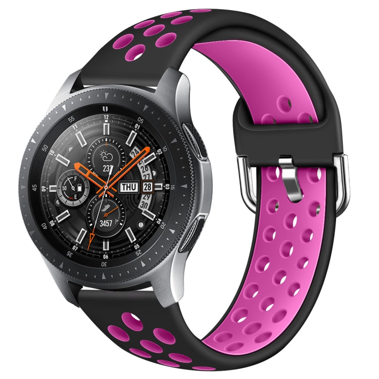 For Galaxy Watch 46 / S3 / Huawei Watch GT 1 / 2 22mm Smart Watch Silicone Double Color Watch Band, Size:L(Black Rose Purple) by buy2fix