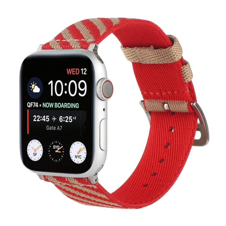 Nylon Single Loop Watch Band For Apple Watch Ultra 49mm&Watch Ultra 2 49mm / Series 9&8&7 45mm / SE 3&SE 2&6&SE&5&4 44mm / 3&2&1 42mm(Red+Khaki) by buy2fix
