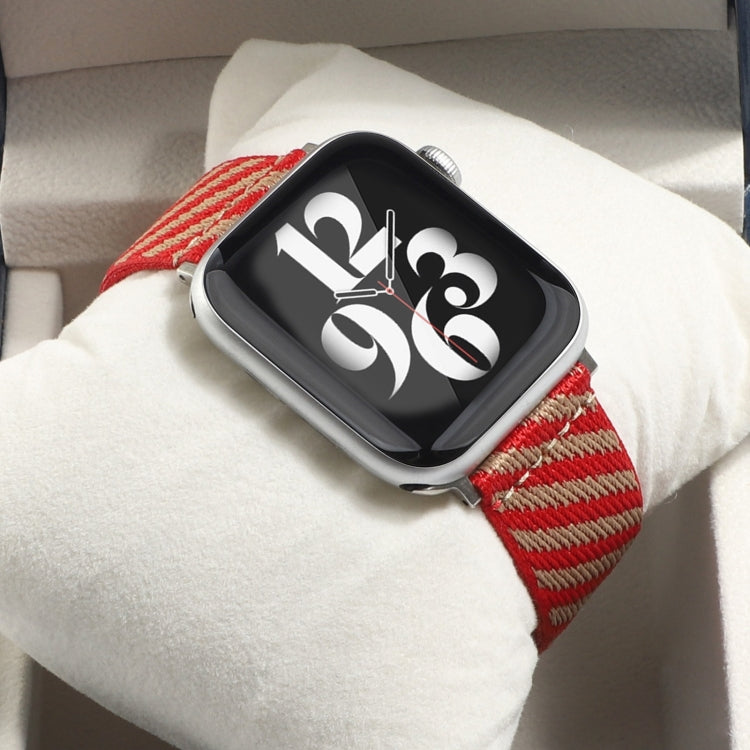 Nylon Single Loop Watch Band For Apple Watch Ultra 49mm&Watch Ultra 2 49mm / Series 9&8&7 45mm / SE 3&SE 2&6&SE&5&4 44mm / 3&2&1 42mm(Red+Khaki) by buy2fix