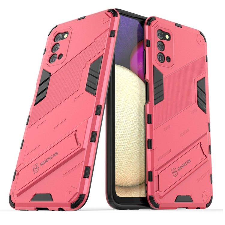 For Samsung Galaxy A03s EU Version Punk Armor 2 in 1 PC + TPU Shockproof Case with Invisible Holder(Light Red) by buy2fix