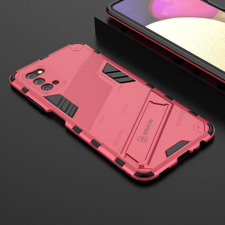 For Samsung Galaxy A03s EU Version Punk Armor 2 in 1 PC + TPU Shockproof Case with Invisible Holder(Light Red) by buy2fix