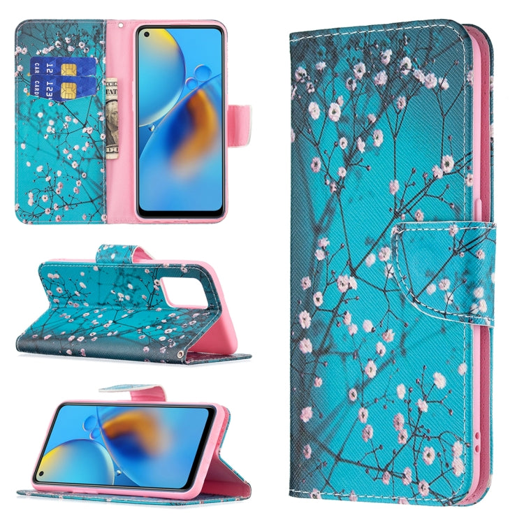 For OPPO A74 4G / F19 4G Colored Drawing Pattern Horizontal Flip Leather Case with Holder & Card Slots & Wallet(Plum Blossom) by buy2fix
