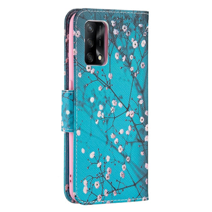 For OPPO A74 4G / F19 4G Colored Drawing Pattern Horizontal Flip Leather Case with Holder & Card Slots & Wallet(Plum Blossom) by buy2fix