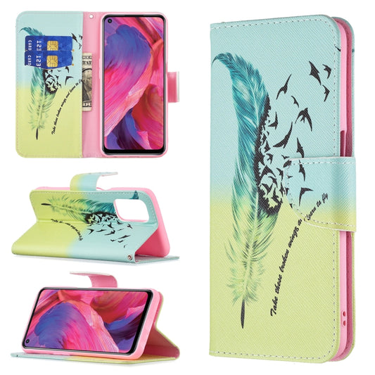 For OPPO A74 / A93 / A54 5G Colored Drawing Pattern Horizontal Flip Leather Case with Holder & Card Slots & Wallet(Feather) by buy2fix