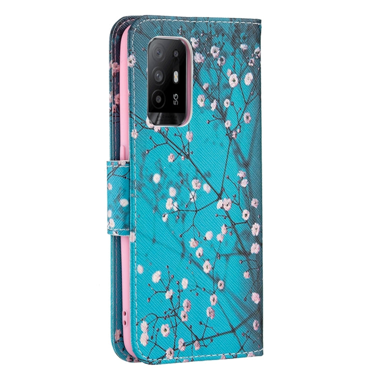 For OPPO A94 5G / Reno5 Z 5G / F19 Pro+ Colored Drawing Pattern Horizontal Flip Leather Case with Holder & Card Slots & Wallet(Plum Blossom) by buy2fix