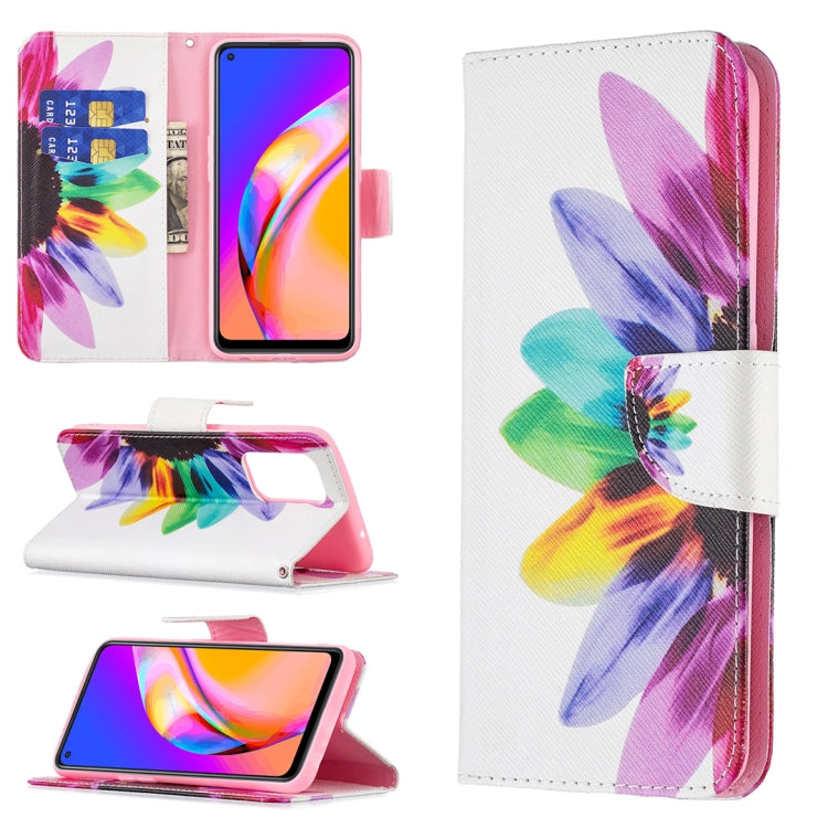 For OPPO A94 5G / Reno5 Z 5G / F19 Pro+ Colored Drawing Pattern Horizontal Flip Leather Case with Holder & Card Slots & Wallet(Sun Flower) by buy2fix