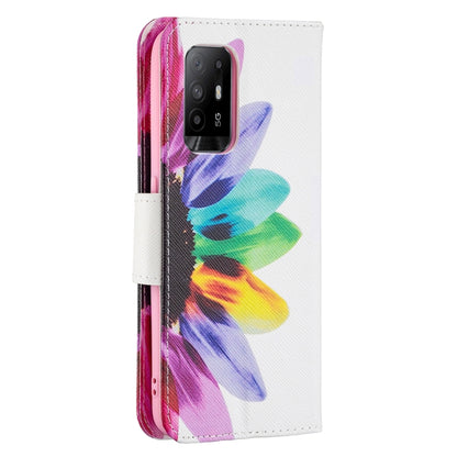 For OPPO A94 5G / Reno5 Z 5G / F19 Pro+ Colored Drawing Pattern Horizontal Flip Leather Case with Holder & Card Slots & Wallet(Sun Flower) by buy2fix