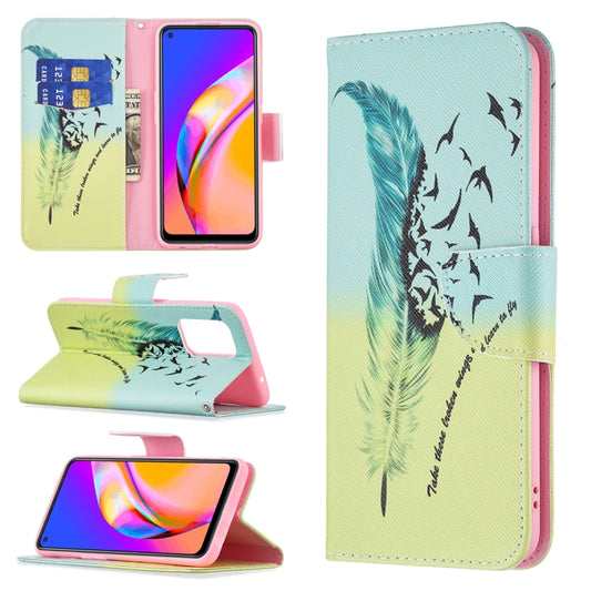 For OPPO A94 5G / Reno5 Z 5G / F19 Pro+ Colored Drawing Pattern Horizontal Flip Leather Case with Holder & Card Slots & Wallet(Feather) by buy2fix
