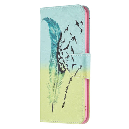 For OPPO A94 5G / Reno5 Z 5G / F19 Pro+ Colored Drawing Pattern Horizontal Flip Leather Case with Holder & Card Slots & Wallet(Feather) by buy2fix