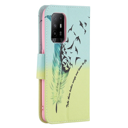For OPPO A94 5G / Reno5 Z 5G / F19 Pro+ Colored Drawing Pattern Horizontal Flip Leather Case with Holder & Card Slots & Wallet(Feather) by buy2fix