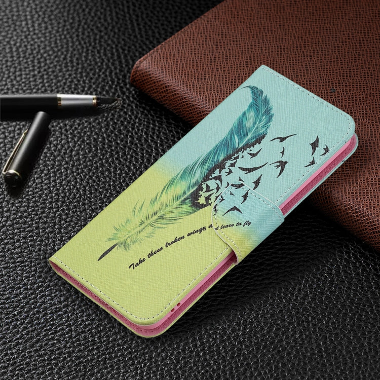 For OPPO A94 5G / Reno5 Z 5G / F19 Pro+ Colored Drawing Pattern Horizontal Flip Leather Case with Holder & Card Slots & Wallet(Feather) by buy2fix
