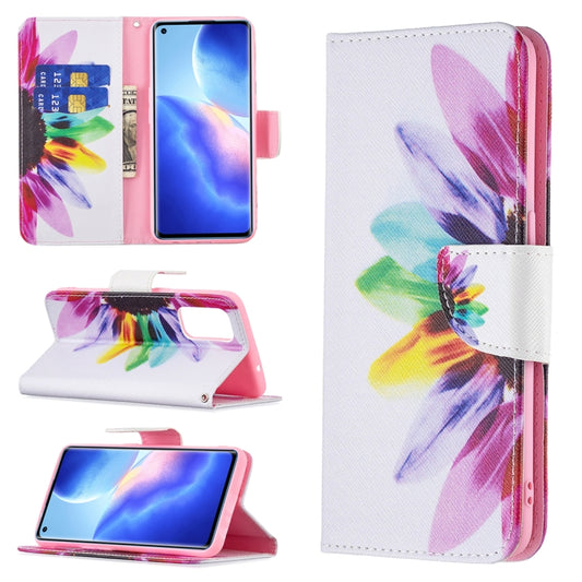 For OPPO Reno5 Colored Drawing Pattern Horizontal Flip Leather Case with Holder & Card Slots & Wallet(Sun Flower) by buy2fix