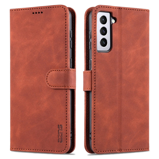 For Samsung Galaxy S21 FE 5G AZNS Skin Feel Calf Texture Horizontal Flip Leather Case with Card Slots & Holder & Wallet(Brown)