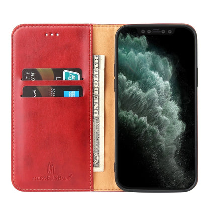 For iPhone 13 mini Fierre Shann PU Leather Texture Horizontal Flip Leather Case with Holder & Card Slots & Wallet (Red) by FIERRE SHANN