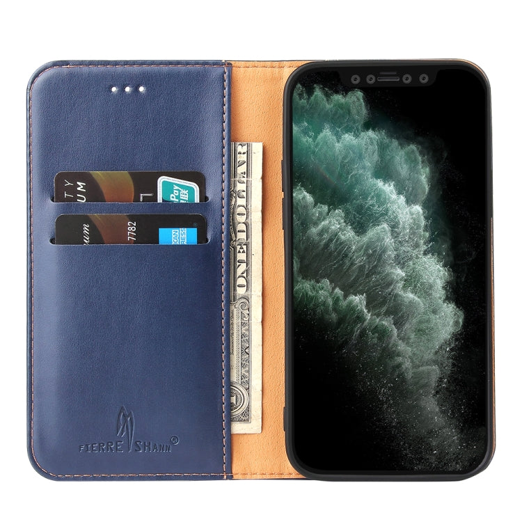 For iPhone 13 mini Fierre Shann PU Leather Texture Horizontal Flip Leather Case with Holder & Card Slots & Wallet (Blue) by FIERRE SHANN
