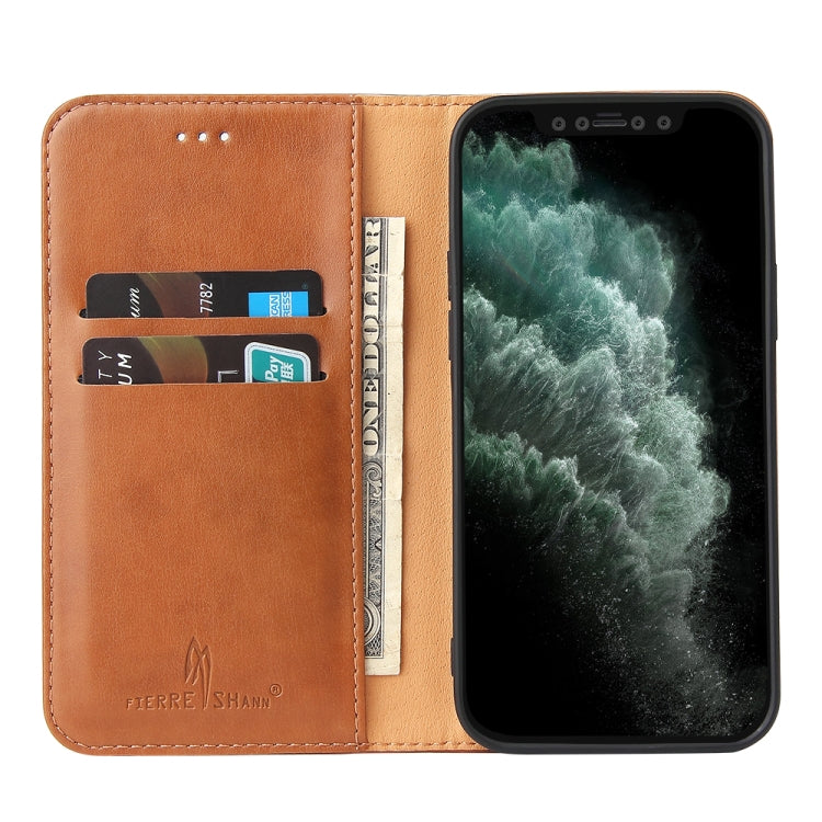 For iPhone 13 mini Fierre Shann PU Leather Texture Horizontal Flip Leather Case with Holder & Card Slots & Wallet (Brown) by FIERRE SHANN
