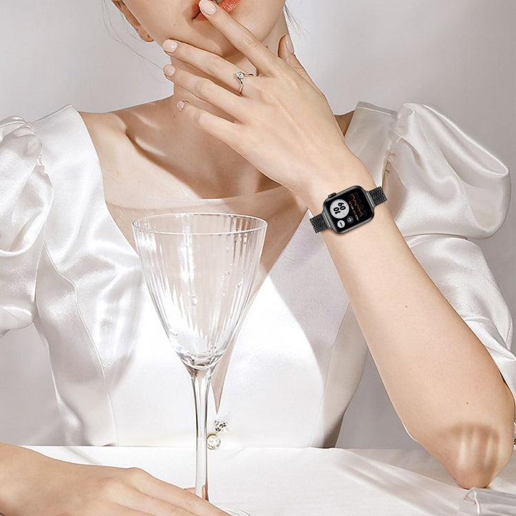 14mm Seven-beads Double Safety Buckle Slim Steel Watch Band For Apple Watch Series 9&8&7 41mm / SE 3&SE 2&6&SE&5&4 40mm / 3&2&1 38mm(Black) by buy2fix