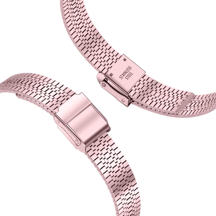 14mm Seven-beads Double Safety Buckle Slim Steel Watch Band For Apple Watch Series 9&8&7 41mm / SE 3&SE 2&6&SE&5&4 40mm / 3&2&1 38mm(Rose Pink) by buy2fix
