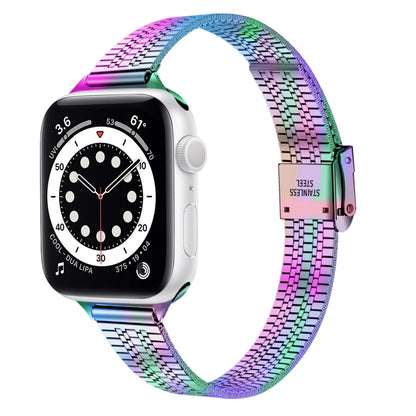 14mm Seven-beads Double Safety Buckle Slim Steel Watch Band For Apple Watch Series 9&8&7 41mm / SE 3&SE 2&6&SE&5&4 40mm / 3&2&1 38mm(Colorful) by buy2fix