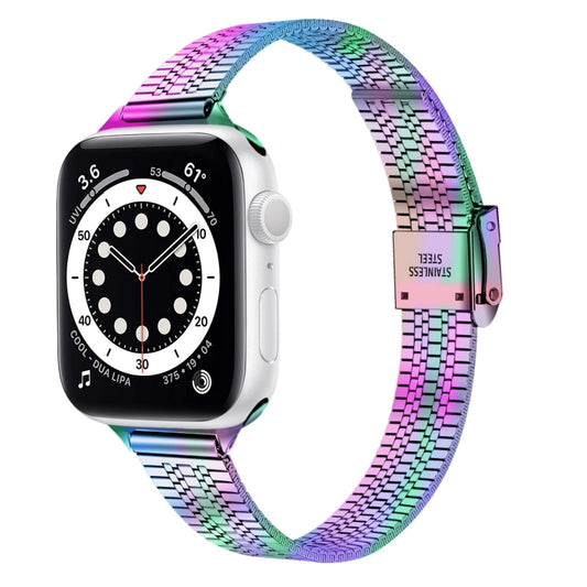 14mm Seven-beads Double Safety Buckle Slim Steel Watch Band For Apple Watch Series 9&8&7 41mm / SE 3&SE 2&6&SE&5&4 40mm / 3&2&1 38mm(Colorful) by buy2fix